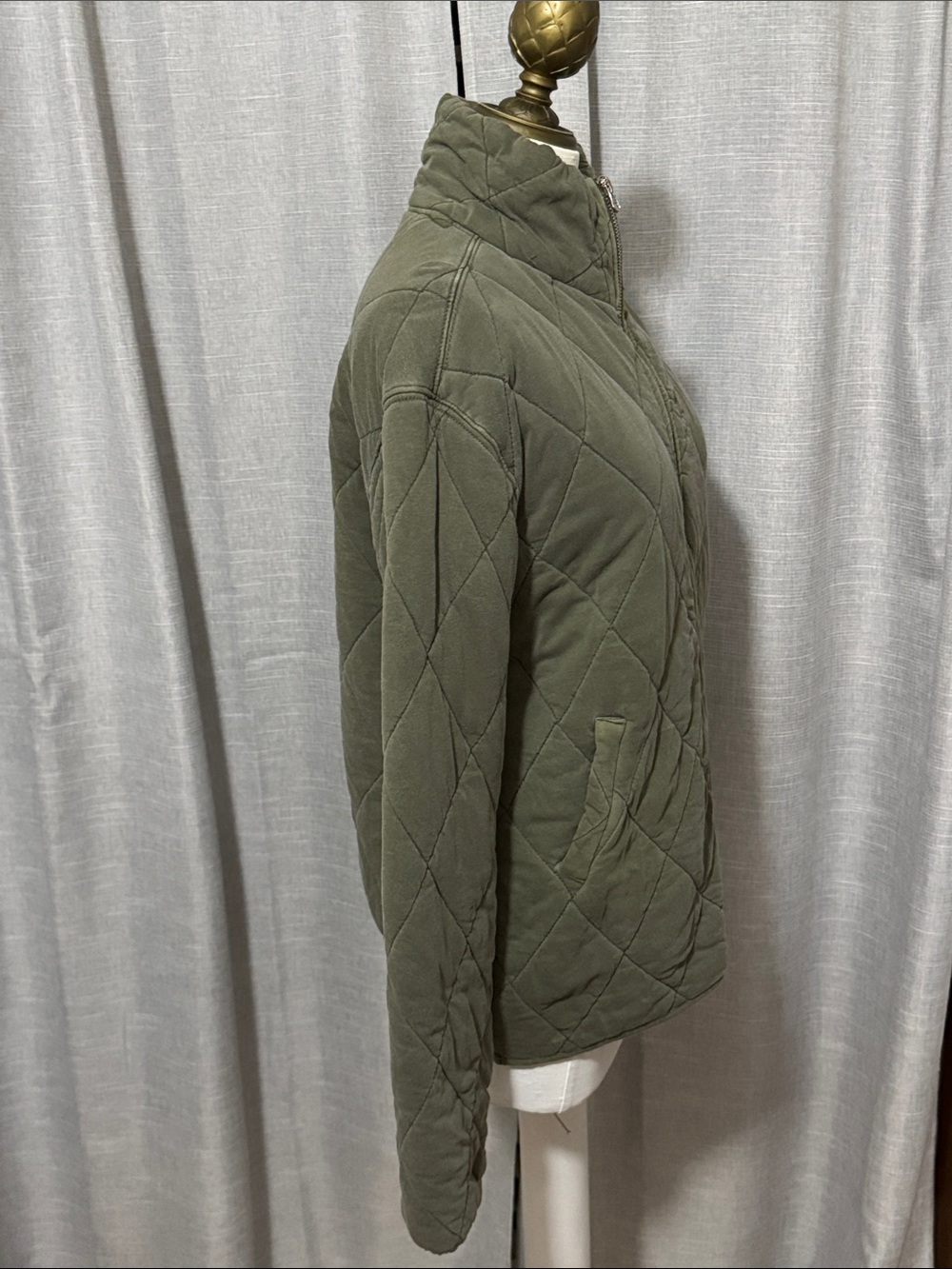 Wild Fable Bomber Style ZipUp Sweatshirt Jacket-Sz xs-Cotton-Olive Green-Quilted - Picture 6 of 15